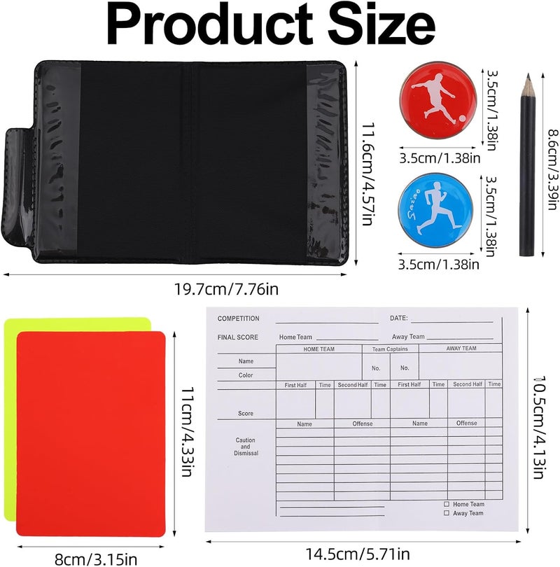 Penitue Soccer Referee Card Set, Red and Yellow Warning Ref Cards with Leather Case, Record Papers, Pencil, Coin Toss, Coaches Accessories Kit for Volleyball Football Baseball Matches Training Equipment - Image 2